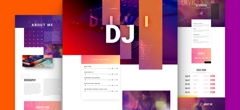 Divi: Předpřipravený vzhled webu pro DJ (včetně obrázků) zdarma ke stažení