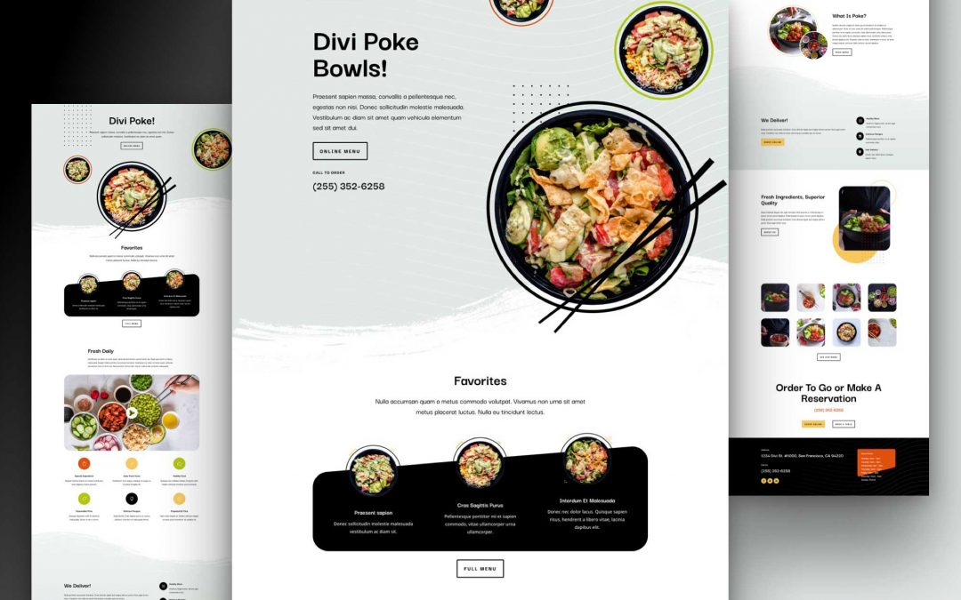 Divi: Předpřipravený vzhled webu poke restaurace (včetně obrázků) zdarma ke stažení