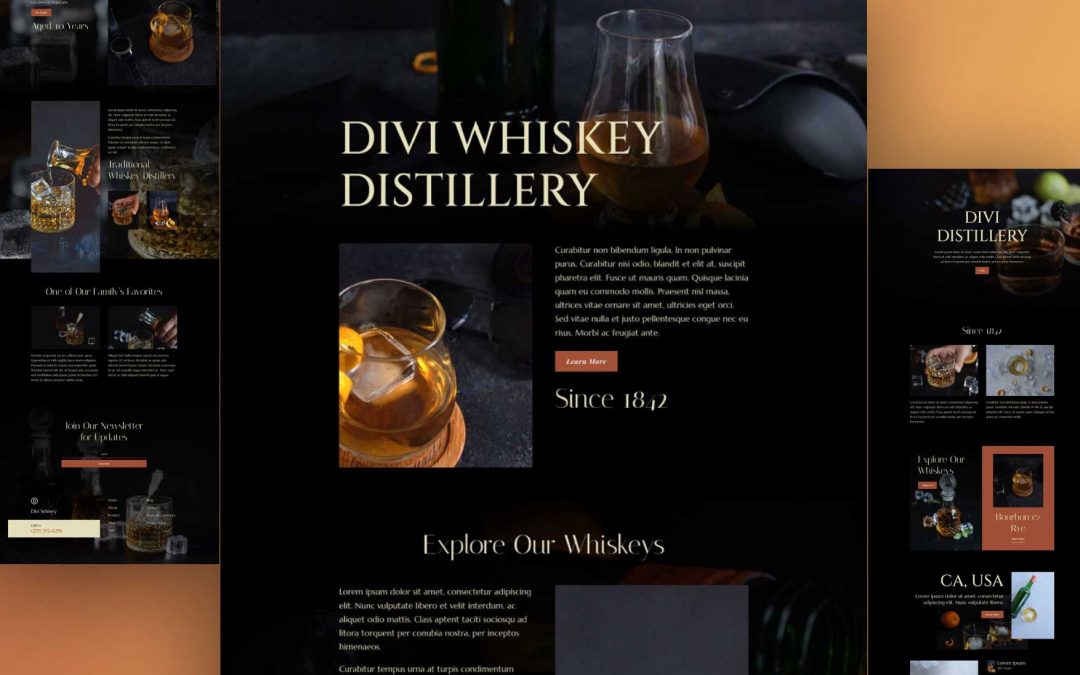 Divi: Předpřipravený vzhled webu Palírna whiskey (včetně obrázků) zdarma ke stažení
