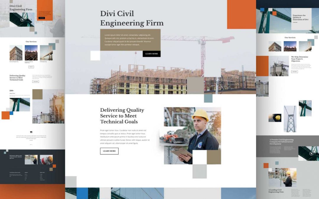 Divi: Předpřipravený vzhled webu Stavební inženýrská firma (včetně obrázků) zdarma ke stažení