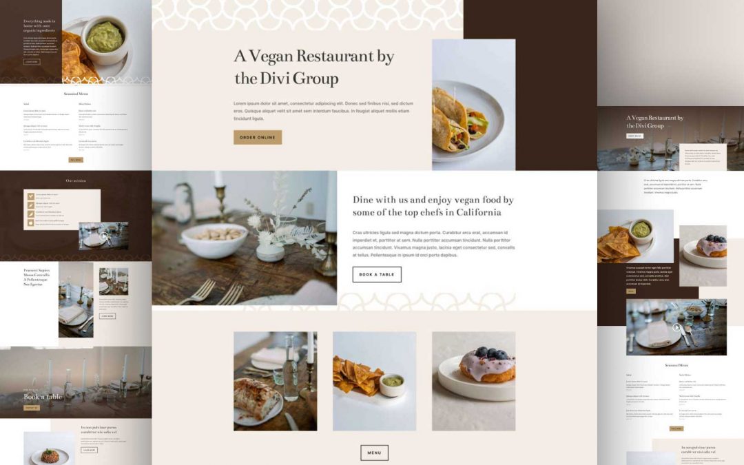 Divi: Předpřipravený vzhled webu Veganská restaurace (včetně obrázků) zdarma ke stažení