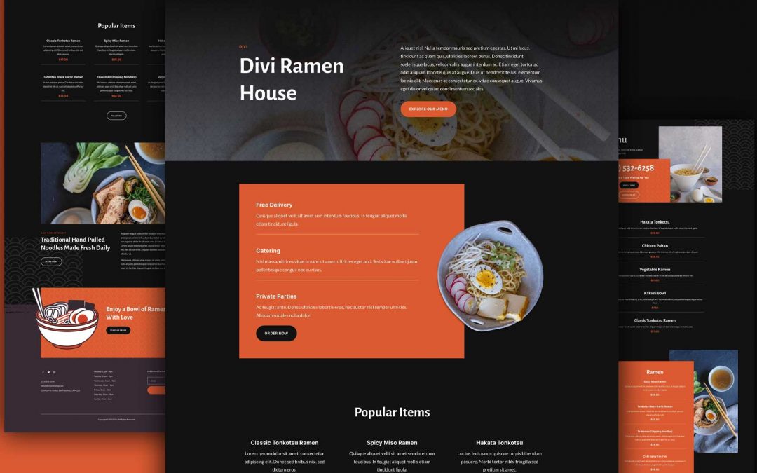 Divi: Předpřipravený vzhled webu Ramen restaurace (včetně obrázků) zdarma ke stažení