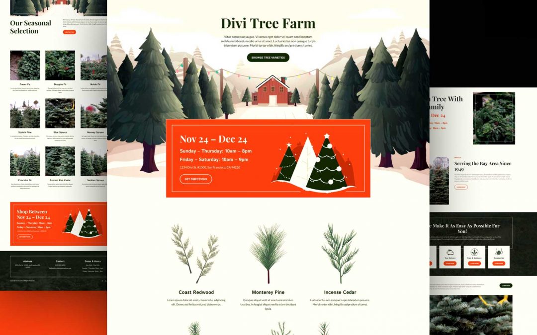 Divi: Předpřipravený vzhled webu Farma s vánočními stromky (včetně obrázků) zdarma ke stažení