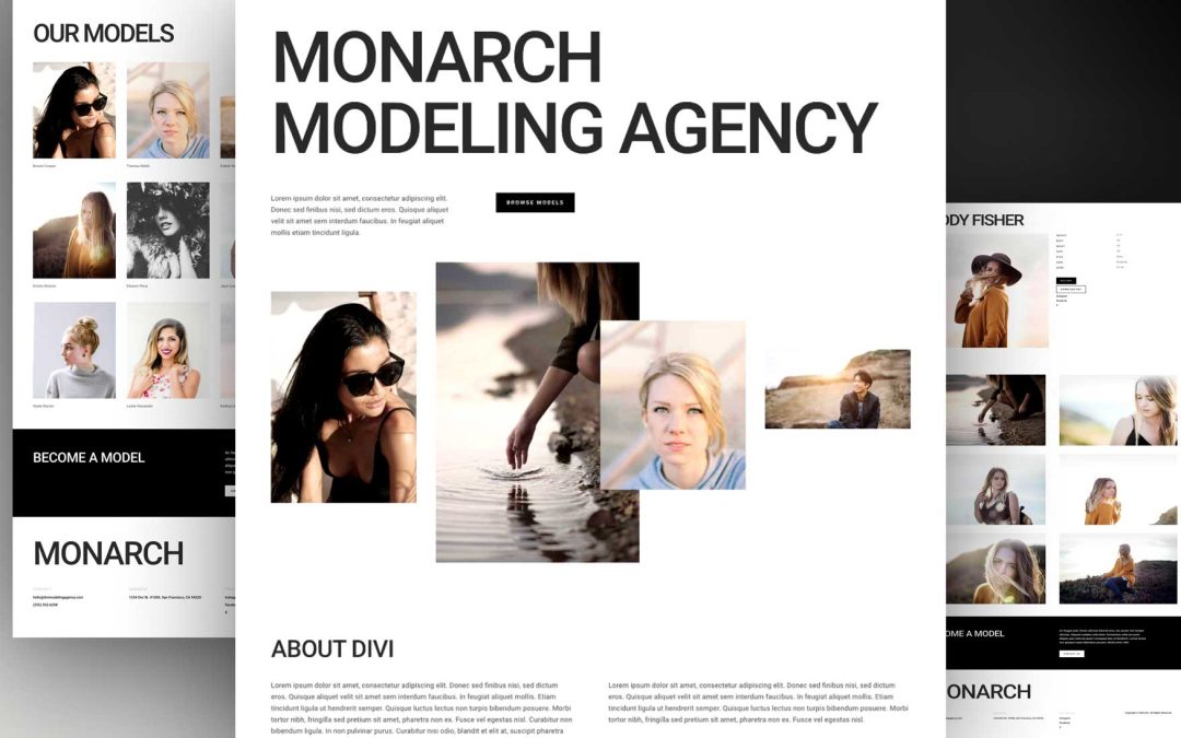 Divi: Předpřipravený vzhled webu Modelingová agentura (včetně obrázků) zdarma ke stažení